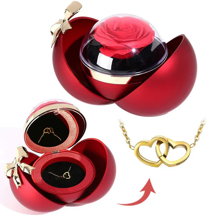 Caja Rose Éternelle – Collar doble corazón grabado