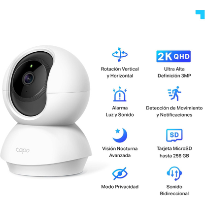 Cámara de Seguridad WiFi Interior (Pack de 2) – Giro/Inclinación 360°, Resolución 2K, Visión Nocturna y Audio Bidireccional