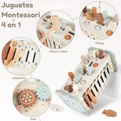 Juguete Montessori de Madera 4‑en‑1 para el Aprendizaje Temprano