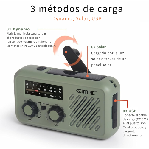 Radio de Emergencia Compacta con Carga Multifunción y Herramientas de Seguridad
