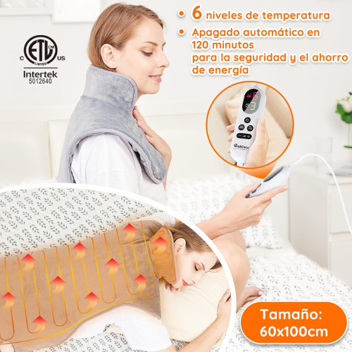 Almohadilla Eléctrica de Calor Grande para Espalda, Cuello y Hombros (60×100 cm)