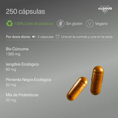 Cápsulas Veganas de Cúrcuma con Probióticos, Jengibre y Pimienta Negra – 1460 mg – Antiinflamatorio Natural
