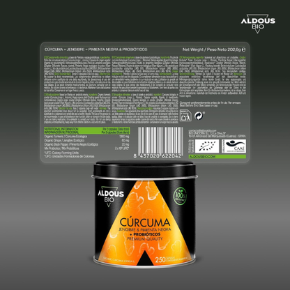 Cápsulas Veganas de Cúrcuma con Probióticos, Jengibre y Pimienta Negra – 1460 mg – Antiinflamatorio Natural