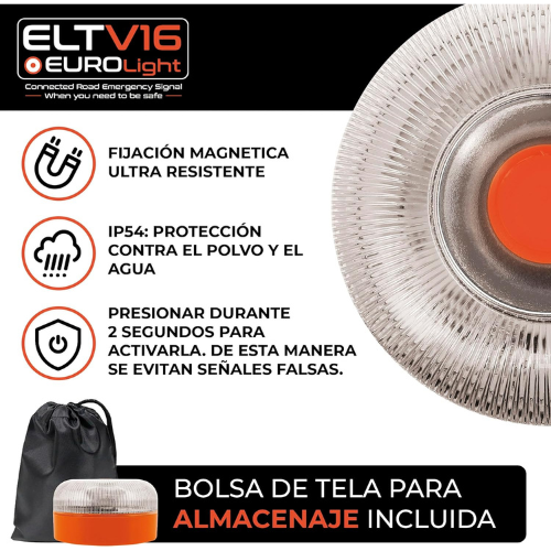 Baliza LED de Emergencia V16 con Geolocalización Homologada – Luz de Seguridad Impermeable IP54 para Vehículos