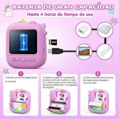 Cámara Infantil Instantánea con Divertido Diseño de Unicornio