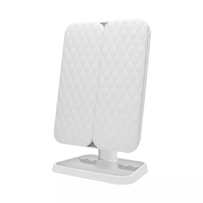 Espejo de maquillaje LED plegable en tres partes