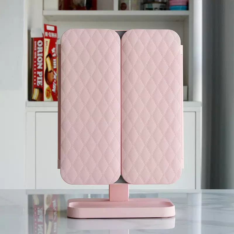 Espejo de maquillaje LED plegable en tres partes