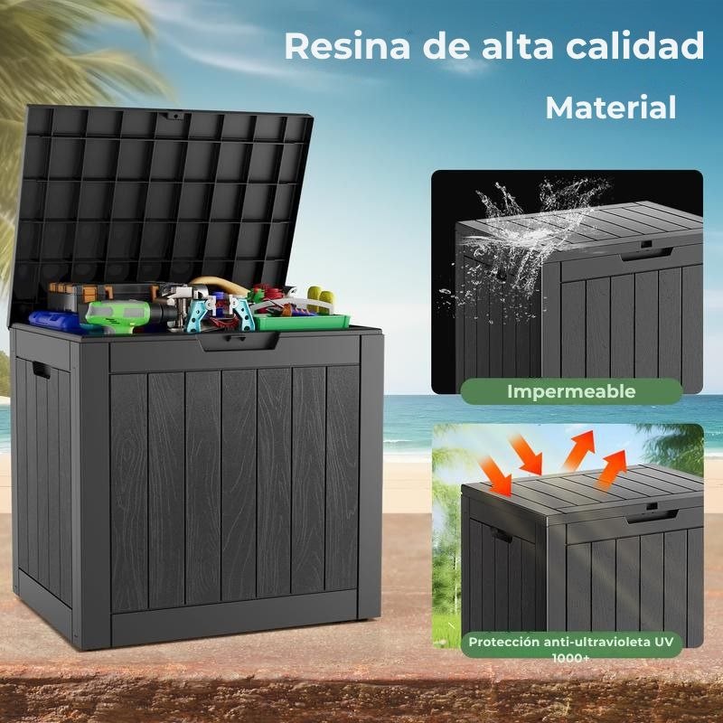 Caja de almacenamiento para exteriores de 117 litros, impermeable y resistente a los rayos UV