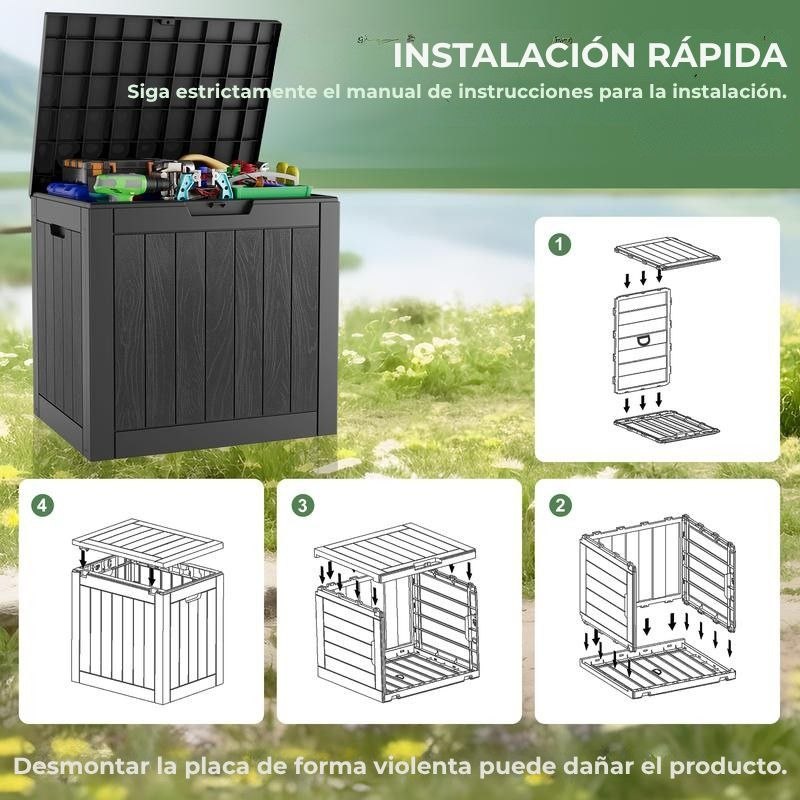 Caja de almacenamiento para exteriores de 117 litros, impermeable y resistente a los rayos UV